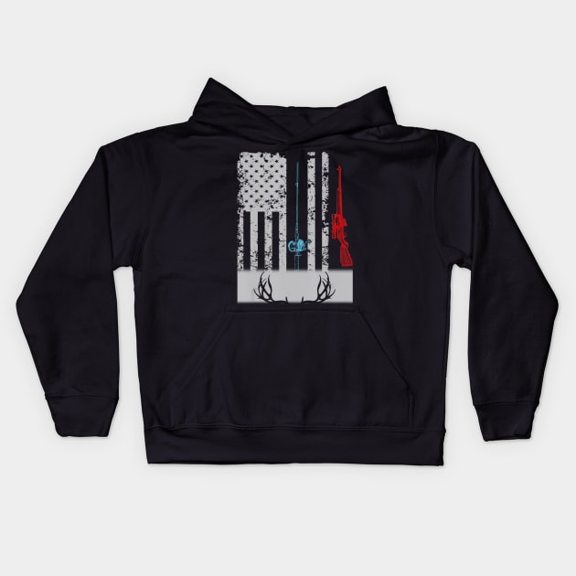 Fishing Rod Hunting Rifle American Flag Kids Hoodie by wcfrance4